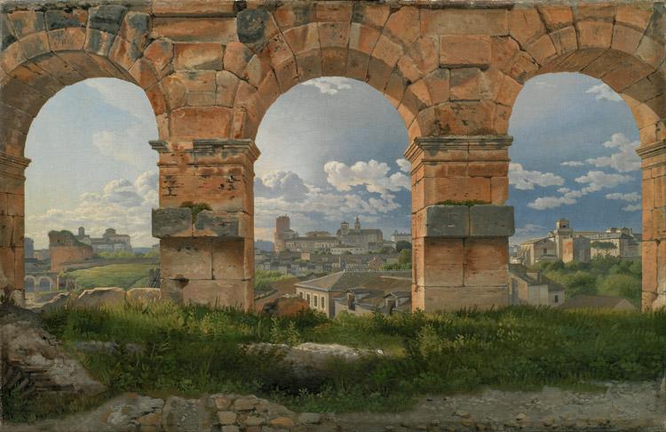 Christoffer Wilhelm Eckersberg View through three northwest arches of the Colosseum in Rome.Storm gathering over the city (mk09) China oil painting art